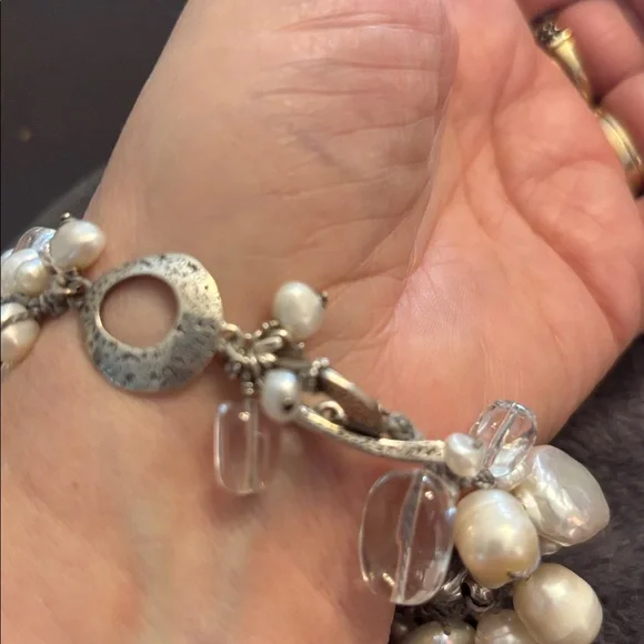 Silpada Elegant 925 Silver toggle and pearl & clear glass beads Bracelet - Picture 6 of 8